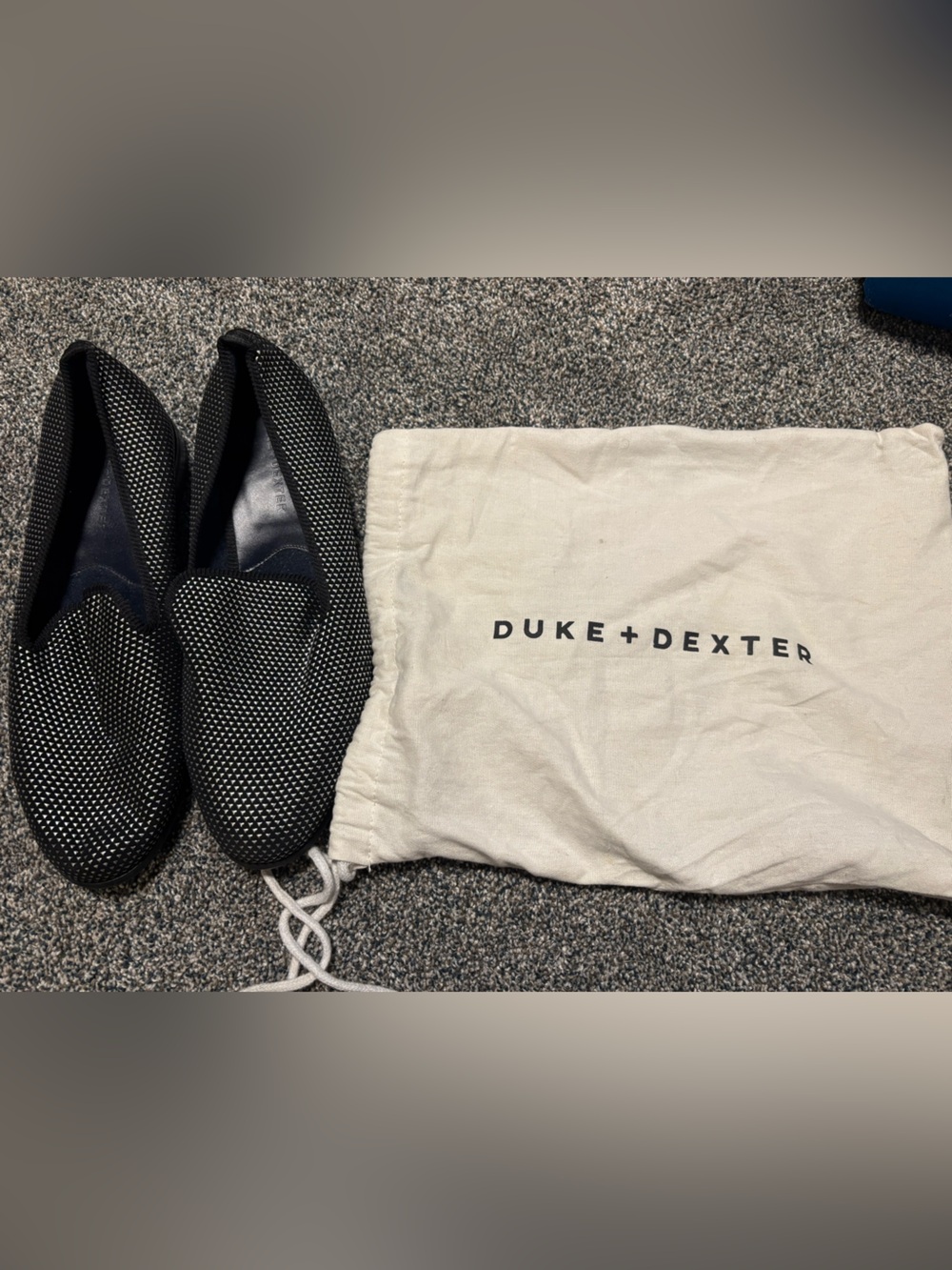 Duke + Dexter Black and White Textured Slip-On Loafers